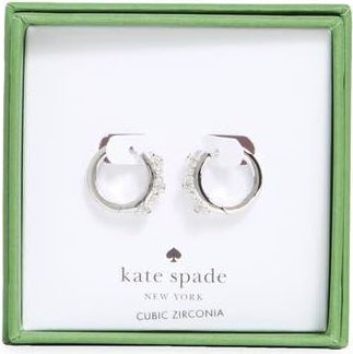Kate Spade New York flower cubic zirconia huggie hoop earrings in Clear/Silver at Nordstrom Rack