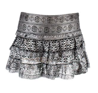 Isabel Marant Silver Crochet Tiered Mini Skirt Size XS