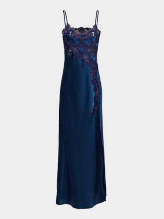Loretta Caponi Giadeite Silk and Lace Long Dress
