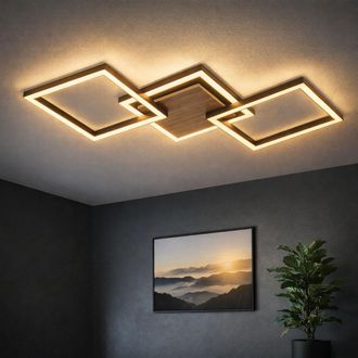 Globo Lighting Globo Lighting - Lampada Da Soffitto Aspetto Legno Plafoniera Da Soggiorno Lampada Led Design Marrone Chiaro Nero, 24w 1400lm Bianco Caldo, Lxh 63x5,7