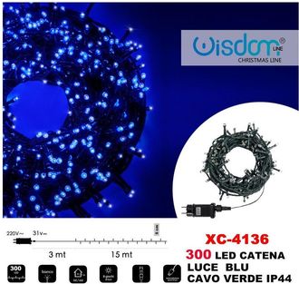 Trade Shop Trade Shop - Catena Luminosa 300 Luci Led Lucciole Luce Blu Cavo Verde Ip44 Xc-4136