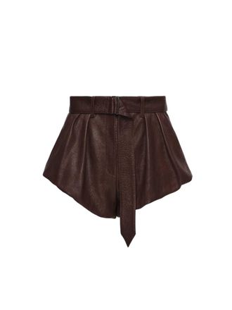 Magda Butrym bruin leren uitlopende short