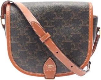 Celine Pre-owned Folco Medium Bag Triomphe Shoulder Bag - Dames - Vintage Schoudertas - Bruin - ONE Size - Leer - Vintage