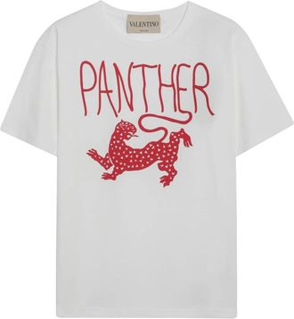 Valentino Garavani Gedrukt katoenen T-shirt - Dames - T-shirts - Wit - M - Katoen - Tops