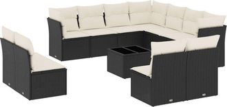 vidaXL Set De Sof&aacute;s De Jard&iacute;n 12 Piezas Cojines Rat&aacute;n Sint&eacute;tico Negro Vidaxl