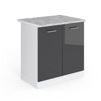 Vicco Mueble Bajo Para El Fregadero R-line, Antracita Alto Brillo, 80 Cm Con Puertas, Con Encimera Vicco