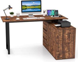 Costway Costway - L-Shaped Desk 138 cm Reversible Corner Computer Desk-Coffee