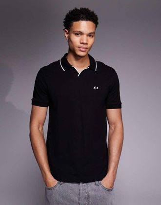 A|X Armani Exchange Polo a maniche corte nera con logo-Nero