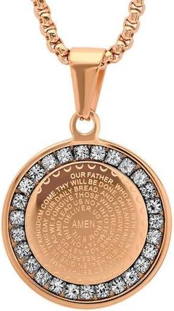 HMY Jewelry 18K Rose Gold Plaed Stainless Steel Lords Prayer CZ Pendant Necklace at Nordstrom Rack