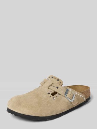 Birkenstock Hausschuhe aus echtem Veloursleder Modell Boston Rivet in Taupe, Gr&ouml;&szlig;e 40