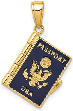 Diamond2Deal 10k Yellow Gold Enamel 3-D Passport Pendant