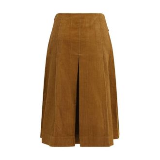 Tory Burch Corduroy Pleated Skirt - Brown
