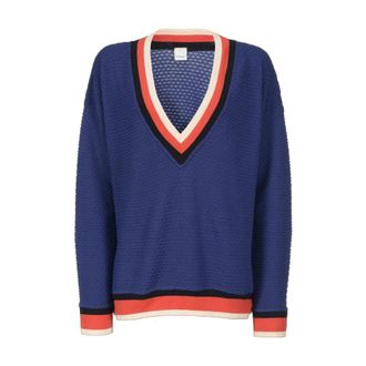 Pinko Gebreide Top met Diamantpatroon - Dames - V-hals truien - Blauw - XS - Truien & Vesten