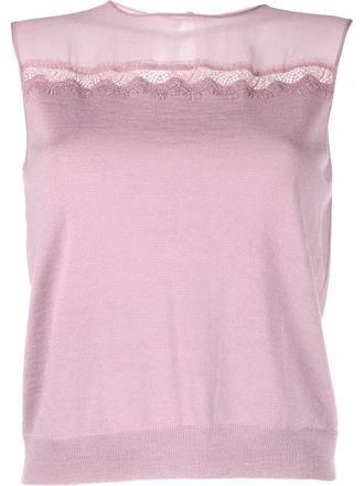 Alberta Ferretti lace-detailing panelled sleeveless blouse - women - Silk/Polyamide/Virgin Wool - 38 - Purple