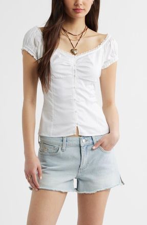 BP. Lace Trim Stretch Cotton Button-Up Top in White at Nordstrom, Size Xx-Small