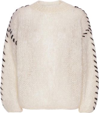 Americandreams Catia Mohair Stitch Pullover - Dames - Ronde hals truien - Wit - L/Xl - Wol - Truien & Vesten