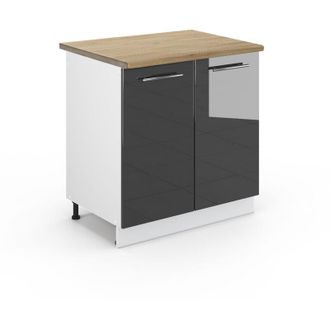 Vicco Armario Bajo Para Fregadero Fame-line, Antracita Alto Brillo, 80 Cm, Et Roble