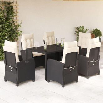 vidaXL Set De Comedor De Jard&iacute;n 7 Pzas Y Cojines Rat&aacute;n Sint&eacute;tico Negro Vidaxl
