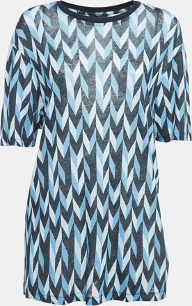 Emporio Armani Blue Printed Linen Knit Crew Neck T-Shirt