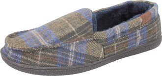Jo & Joe Mens New Hampshire Faux Suede Fur Lined Moccasin Slippers Shoes Size 7-12 (UK 12, Grey/Checked)