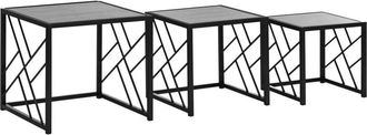 HOMCOM Homcom - Set of 3 Nesting Coffee Tables Square End Tables w/ Metal Frame, Grey