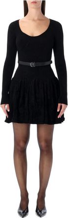 Self Portrait Chenille Knit Dress - Dames - Korte kleedjes - Zwart - S - Leer - Kleedjes