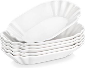 OEM Juego De 6 Cuencos De Porcelana Blanca Para Tapas Y Salsas - Platos Rectangulares Para Aperitivos De 19,8 X 12 Cm. Aptos Para Microondas Y Lavavajilla