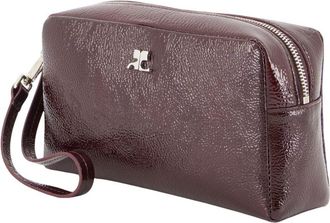 Courr&egrave;ges Womens Pebbled Leather Wristlet Wallet Burgundy Cotton