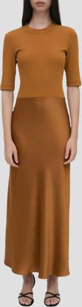 Rosetta Getty Bias-Cut Combo T-Shirt Dress In Copper
