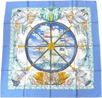 Herm&egrave;s Pre-owned Silk Scarf - Dames - Vintage Accessoires - Blauw - ONE Size - Vintage