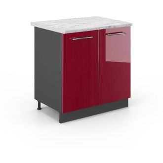 Vicco Armario Bajo Para Fregadero Fame-line, Rojo Burdeos Alto Brillo, 80 Cm Con Estante, Et M&aacute;rmol Vicco