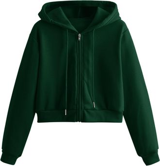 Generic Zip Up Hoodie Women Crop Tops - Fashion Sweatshirts For Women Uk Oversized Jackets Plain Colour Jackets Long Sleeve Outerwear Basic Casual Tracksuit S