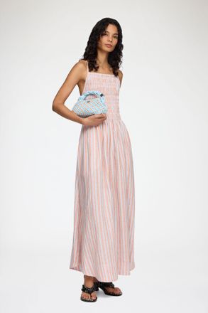 Ganni Cantaloupe Dress in Striped Linen - Size 32