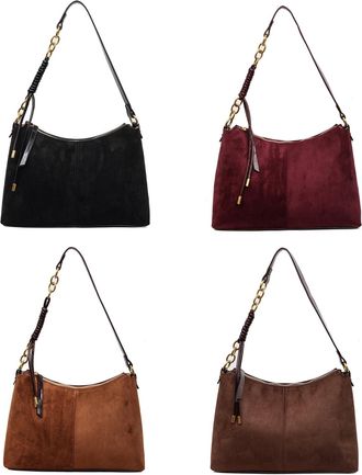 Generic Pufei Faux Suede Shoulder Bag Trendy Tote Bag Crossbody Bag for Women Autumn (Black)