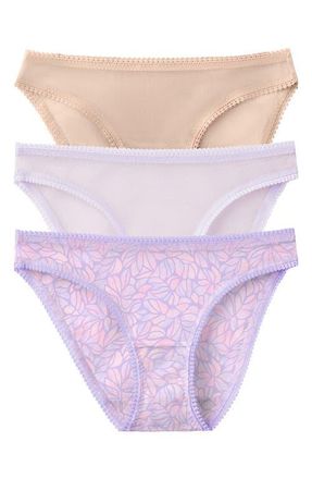 OnGossamer 3-Pack Mesh Hip Bikinis in Champagne/Lavender/Petals at Nordstrom, Size Medium
