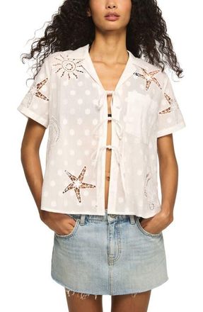Lucky Brand Cutout Woven Tie Front Shirt in Bright White at Nordstrom, Size X-Large