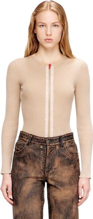 Diesel Zip-up cardigan in ribbed cotton - T-Shirts - Woman - Beige