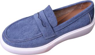 Generic Loafers for Women Suede Flat Shoes Round Toe Slip-Ons Comfortable Dressy Shoes Formal Work Flat for Business Work Everyday Wear (Blue, 4.5)