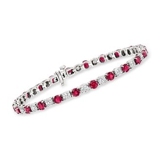 Ross-Simons Ruby and Diamond Tennis Bracelet in Sterling Silver