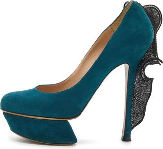 Nicholas Kirkwood pre-owned 140mm Ruffles pumps - women - Suede/Leather/Leather/Fabric/Rubber - 37 - Blue