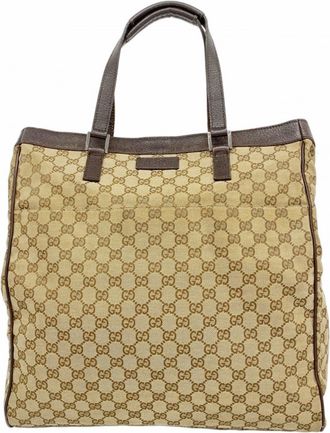 Gucci Beige Brown Canvas Tote Bag (Pre-Owned)