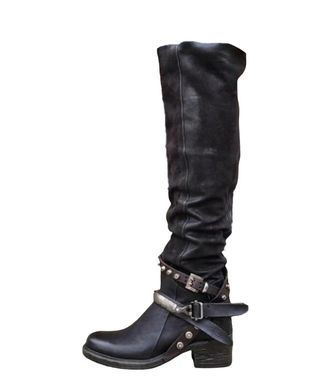 Generic Womens Winter Leather Punk Style Knee Boots Vintage Stud Zip Belt Buckle Plus Size Boots