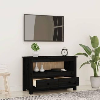 Berkfield Home TV Cabinet Black 79x35x52 cm Solid Wood Pine | Size: 79 x 35 x 52 cm