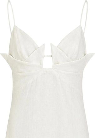 Farm Rio Linen-Viscose Blend with Cut-Out Detail Dress - White