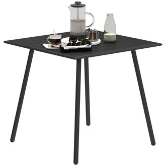 OUTSUNNY Garden Table for 4 Person with Slat Top - Steel Frame - Black | TJ Hughes