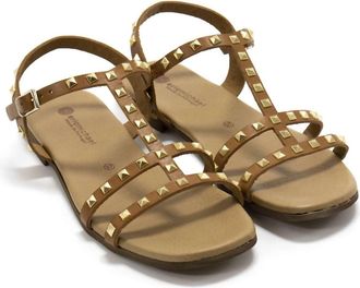 Eric Michael Womens Diamond Studded Slingback Flat Sandals In Honey
