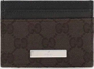 Gucci Portacarte piatto in tessuto jacquard monogramma GG e pelle liscia