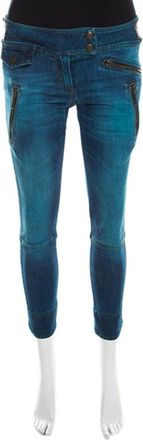 Just Cavalli Indigo Pigment Overdyed Denim Zipper Detail Tapered Jeans
