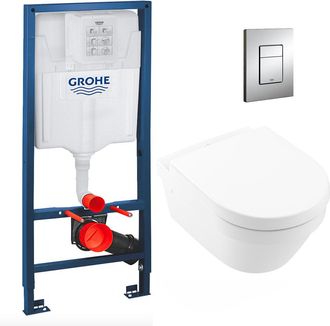 GROHE Pack Cisterna Rapid Sl + Taza Villeroy&boch Architectura Sin Desag&uuml;e Directflush Fijaciones Invisibles + Tapa + Placa - Grohe