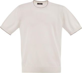 PESERICO Peserico Mens T-shirt In Pure Cotton Yarn - Ivory - Size EU 50 (Mens)